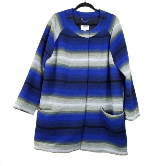 Old Navy Womens Green Blue Striped Coat Jacket Size XL - Picture 1 of 10